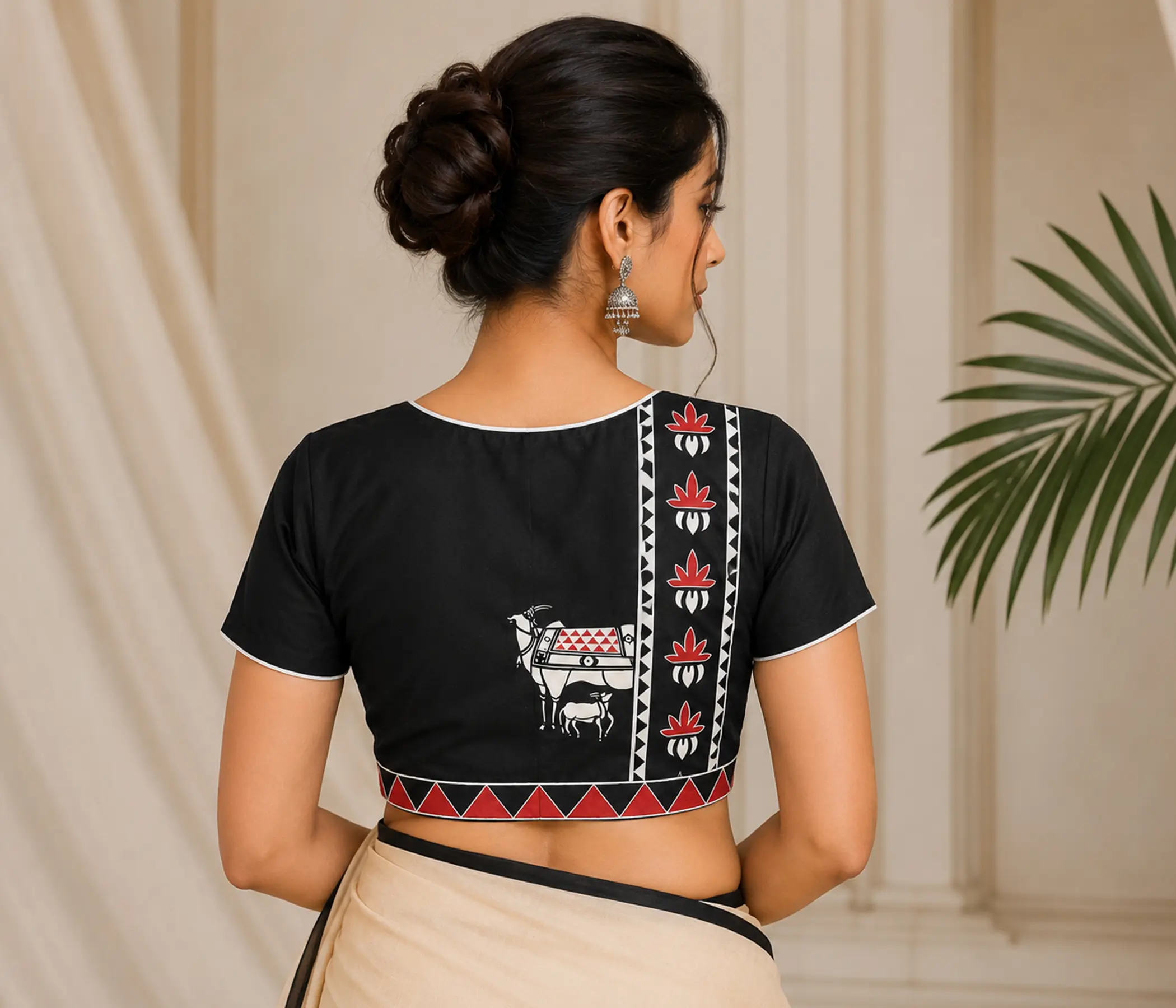 Black Hand-Painted Pure Silk Pichwai Blouse